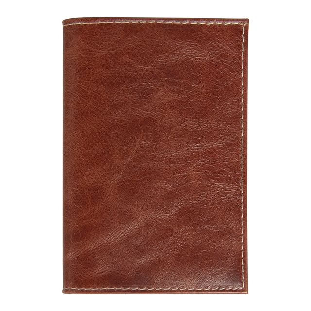 Обложка для паспорта Leather Sky Matt Trend из натуральной кожи, коричневая с белой прострочкой