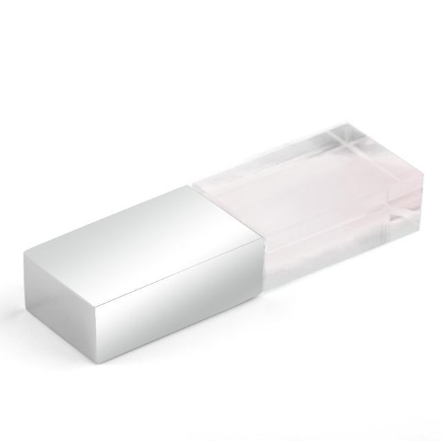 Флеш накопитель USB 2.0 Кристалл, металл/стекло, прозрачный/серебристый, подсветка белым, 32 GB